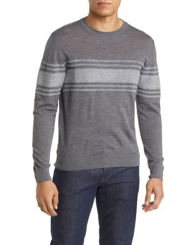 Robert Barakett Swanson Engineered Stripe Wool Sweater - Gray