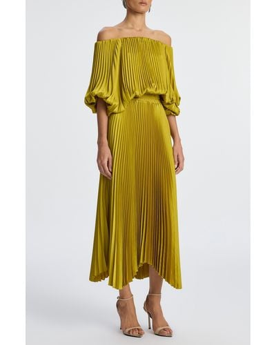 A.L.C. A. L.c. Sienna Pleated Off The Shoulder Maxi Dress - Yellow