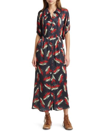The Great The Raven Floral Short Sleeve Satin Shirtdress - Multicolor