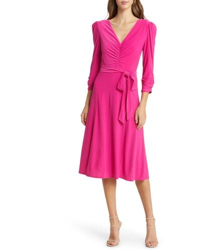Eliza J Ruched Midi Dress - Pink