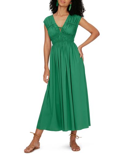Diane von Furstenberg Gillian Smock Detail Cotton Blend Midi Dress - Green