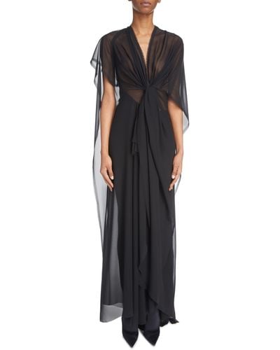 Balenciaga Tie Front Cape Gown - Black