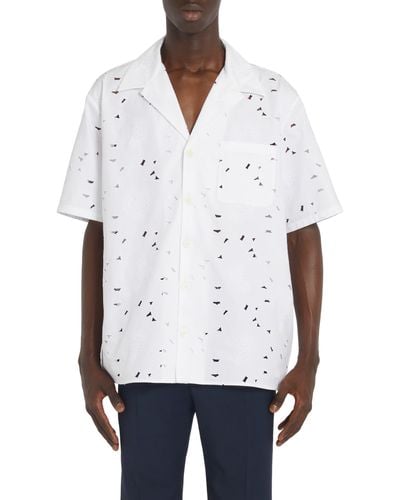 Valentino Eyelet Embroidered Short Sleeve Button-up Shirt - White