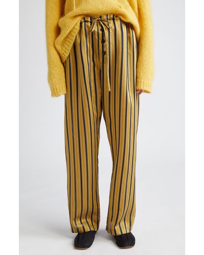 Bode Alumni Stripe Satin Pajama Pants - Yellow