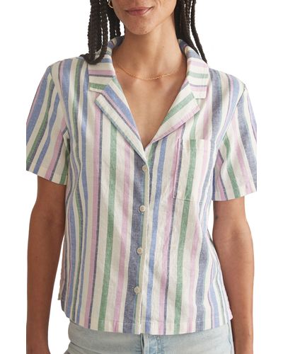 Marine Layer Lucy Resort Short Sleeve Hemp Blend Button-up Camp Shirt - White