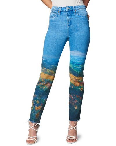 Blank NYC Madison Digital Print High Waist Raw Hem Ankle Jeans - Blue