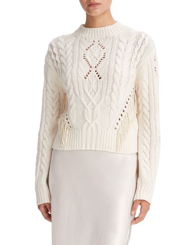 Vince Cable Fringe Accent Wool & Cashmere Sweater - White