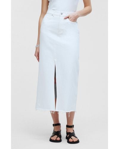 Madewell The Rilee Raw Hem Denim Midi Skirt - White