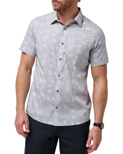 Travis Mathew West Nowhere Floral Short Sleeve Stretch Button-up Shirt - Gray