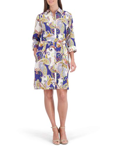 Foxcroft Rocca Retro Paisley Linen Blend Shirtdress - Multicolor