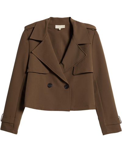 MELLODAY Crop Trench Blazer - Brown