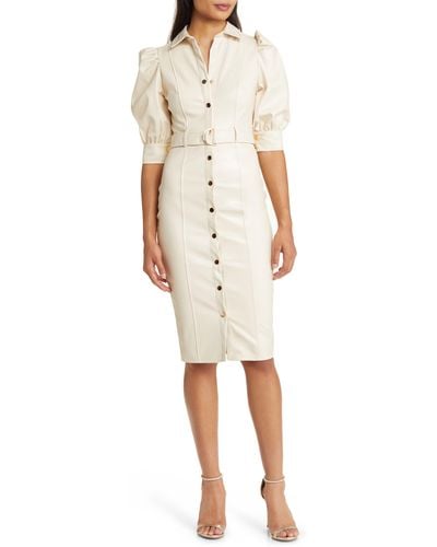 Bebe Snap Front Faux Leather Dress - Natural