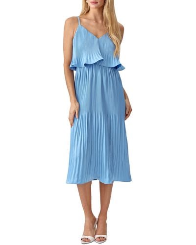 Adelyn Rae Nayla Pleated Overlay Sleeveless Midi Dress - Blue
