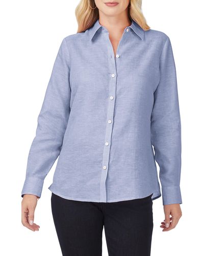 Foxcroft Jordan Linen Button-up Shirt - Blue