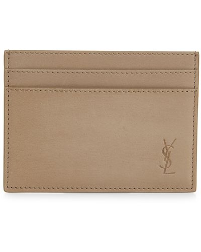 Saint Laurent Cassandre Monogram Leather Card Case - Brown