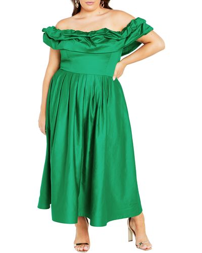 City Chic Mayah Off The Shoulder Maxi Dress - Green