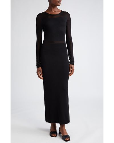 Totême Semisheer Long Sleeve Knit Cocktail Dress - Black