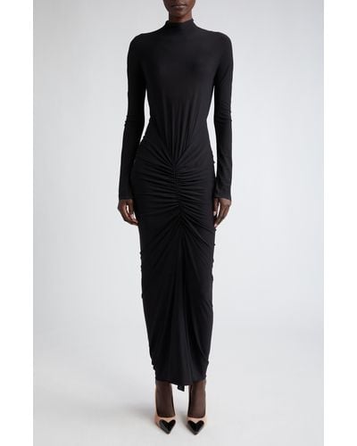 Alaïa Ruched Long Sleeve Stretch Jersey Dress - Black