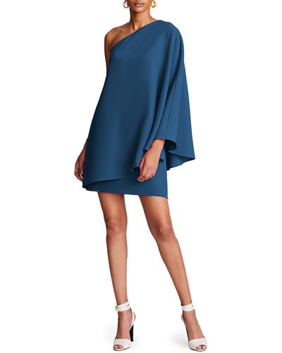 Halston Melina One-shoulder Crepe Cocktail Dress - Blue