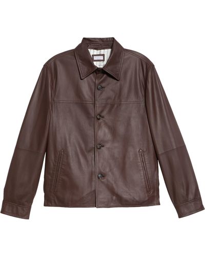 Brunello Cucinelli Leather Button-up Overshirt - Brown