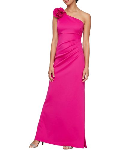 Sl Fashions Floral Detail One-shoulder Gown - Pink