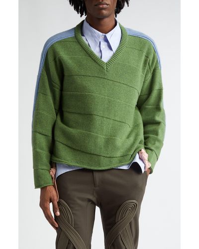 Kiko Kostadinov Delian Mixed Stitch Wool Sweater - Green
