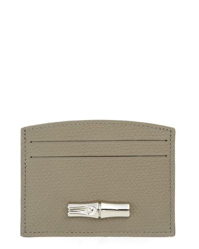 Longchamp Roseau 4-slot Leather Card Case - Gray