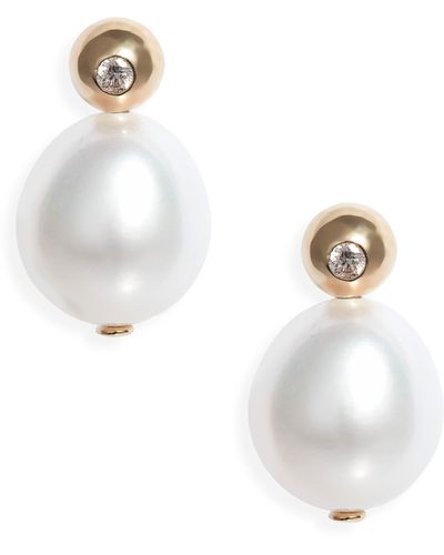POPPY FINCH Dome Cultured Pearl & Diamond Stud Earrings - White