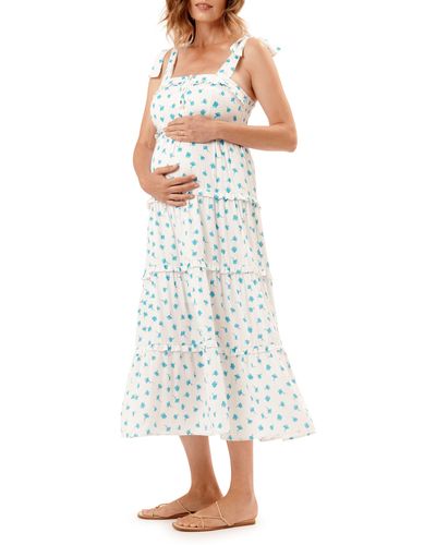 Nom Maternity Mara Floral Tie Strap Maternity/nursing Sundress - White
