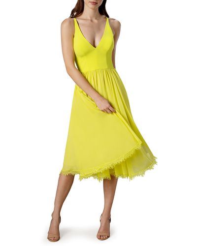 Dress the Population Alicia Lace-hem Dress - Yellow