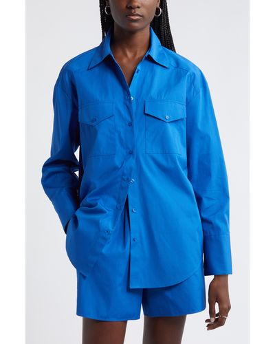 Nordstrom Poplin Two-pocket Button-up Shirt - Blue