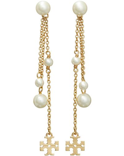 Tory Burch Kira Imitation Pearl Linear Drop Earrings - White