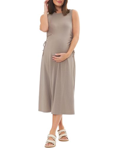 Ripe Maternity Carol Cutout Rib Midi A-line Maternity Dress - Natural