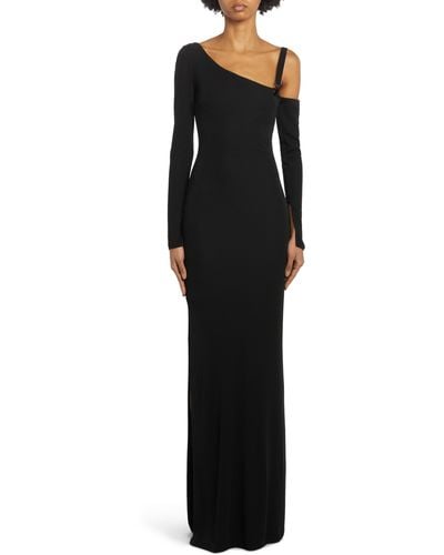 Tom Ford One-shoulder Long Sleeve Jersey Gown - Black