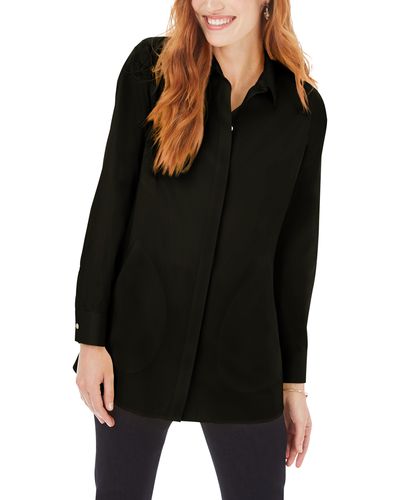 Foxcroft Cici Non-iron Stretch Tunic Shirt - Black