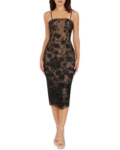 Dress the Population Josselyn Floral Embroidered Sleeveless Dress - Black