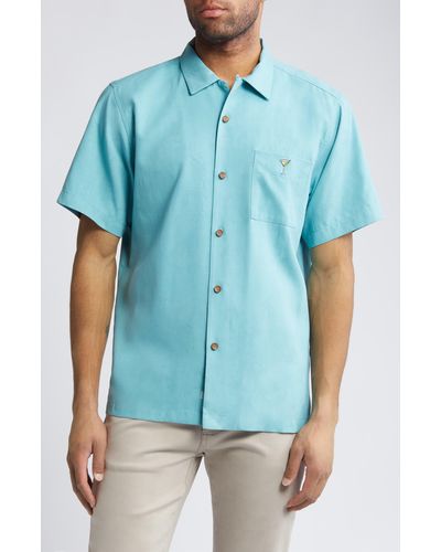 Tommy Bahama Retro Lounge Short Sleeve Linen Button-up Shirt - Blue