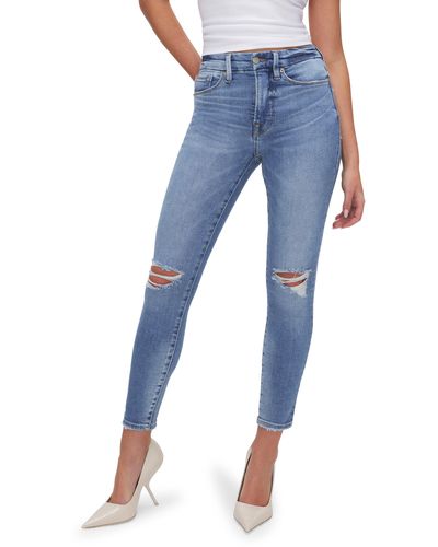 GOOD AMERICAN Good Legs Ripped Ankle Skinny Jeans - Blue