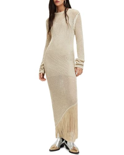 AllSaints Jesse Metallic Long Sleeve Cotton Blend Sweater Dress - Natural