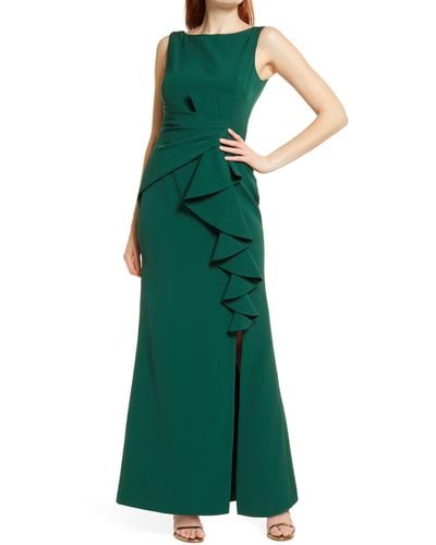 Eliza J Ruffle Front Gown - Green