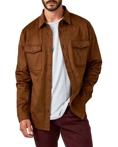 7 Diamonds Country Road Faux Suede Shirt Jacket - Brown