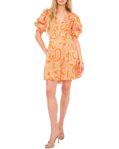 1.STATE Abstract Print Bubble Sleeve Minidress - Orange