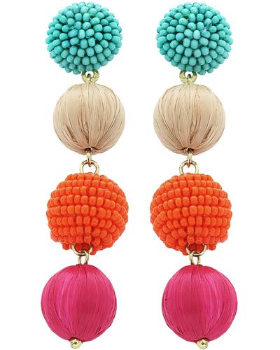 Panacea Bead & Raffia Linear Drop Earrings - Multicolor