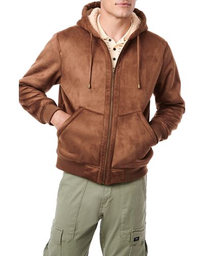 Bernardo Faux Suede High Pile Fleece Lined Hooded Jacket - Brown