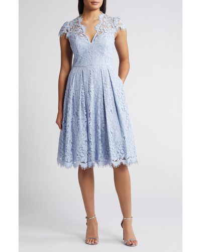 Eliza J Lace Fit & Flare Cocktail Dress - Blue