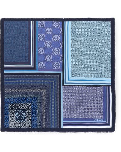 Loewe Patchwork Print Silk Square Scarf - Blue