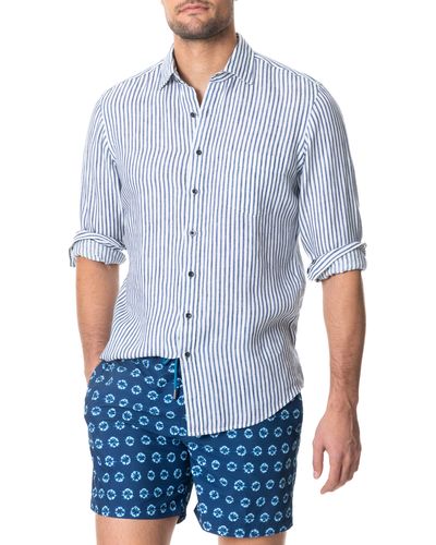 Rodd & Gunn Port Charles Stripe Linen Button-up Shirt - Blue