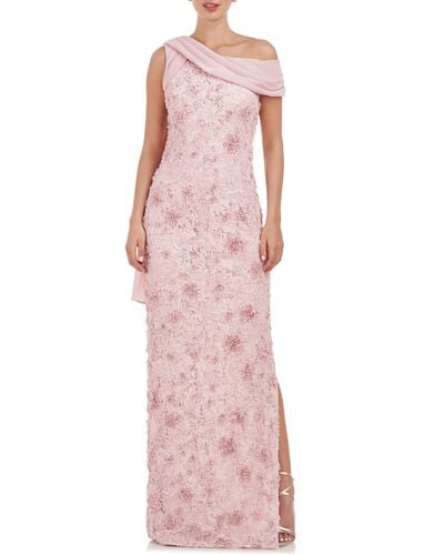 JS Collections Elodie Floral One-shoulder Cotton Blend Gown - Pink