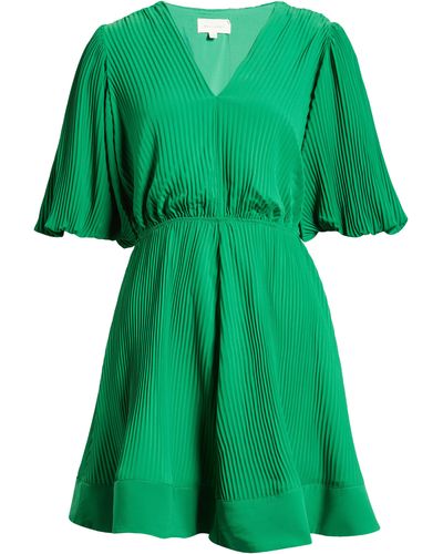 MELLODAY Pleated Flutter Sleeve Minidress - Green