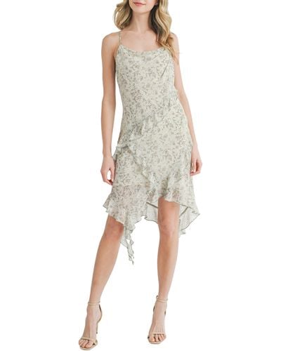 All In Favor Floral Asymmetric Ruffle Dress In At Nordstrom, Size Small - Natural